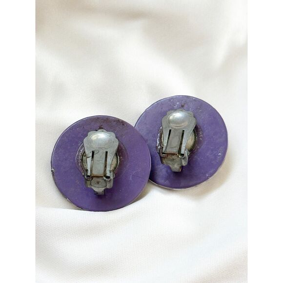 Purple Lucite Confetti Earrings Silver Moon Celestial - Picture 5 of 5